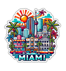 Miami Florida Fridge Magnet or Laptop Sticker