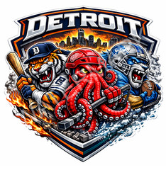 Detroit Sports Mashup Laminated Vinyl Sticker/Decal – Tigers Lions Red Wings 01