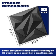 DIY 3D Diamond Wall Panels Set – 33 Elegant Black Vinyl Sheets for Any Room