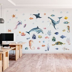 2x Glow-in-the-Dark Ocean Wall Stickers Self-Adhesive Marine Life Decor for Kids