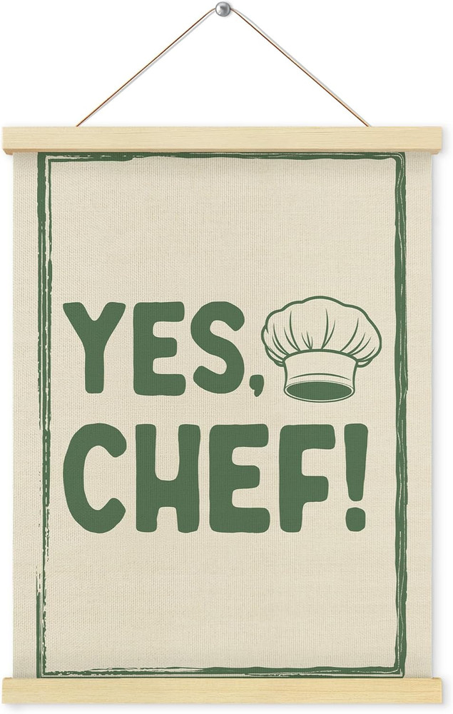 Shrago Yes Chef Wall Art, Vintage Green Chef Cooks Quote Poster Hanger Frame …