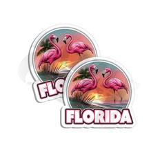 Florida sticker vinyl sunset decal flamingo beach tropical Made in US 2 PACK