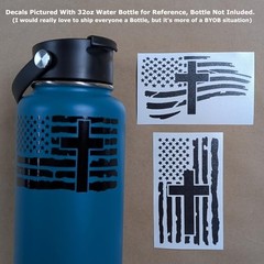 American Flag with Cross Vinyl Decal 3 Pack: Christian Jesus US Small ~4″ Black