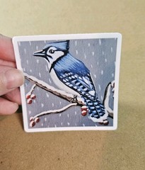 Blue Jay Sticker Matte Vinyl, Original Art, 2.5″ Square Sticker of Bird Art