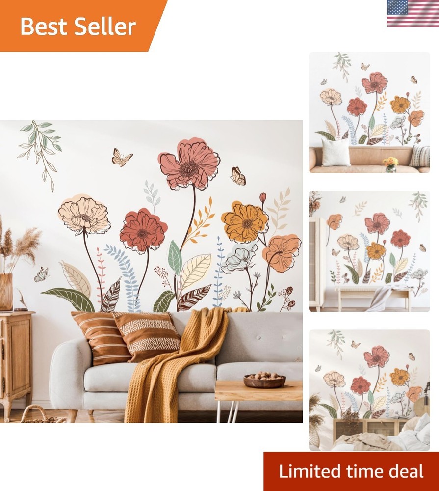 Multi-Color Floral Peel and Stick Wall Art – Perfect for Living Room and Nursery
