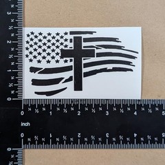 American Flag with Cross Vinyl Decal 3 Pack: Christian Jesus US Small ~4″ Black