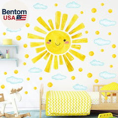 Watercolor Large Sun Wall Decals Cloud Polka Dots Wall Stickers for Kids Room, 1