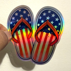 USA Flag Flip Flops Vinyl Decal 2-Pack 3×3 Holographic Patriotic Summer Sticker