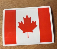 STICKER Canadian Flag Maple leaf red white vinyl laminated laptop water bottle