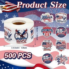500PCS Patriotic USA Stickers Roll American Flag 250th Anniversary Decals 2026