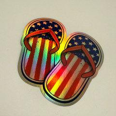 USA Flag Flip Flops Vinyl Decal 2-Pack 3×3 Holographic Patriotic Summer Sticker