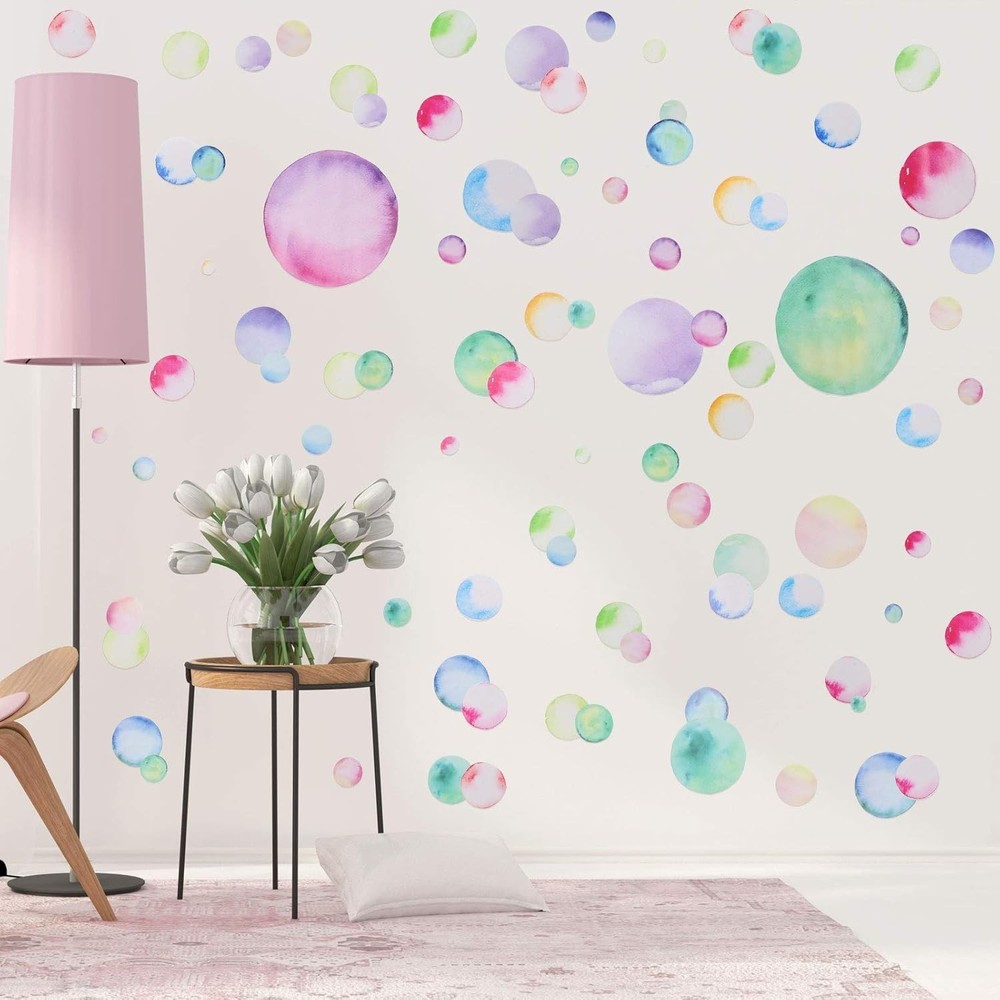 150 Pieces Large Polka Dot Wall Decals Watercolor Dots Wall Stickers Rainbow Col