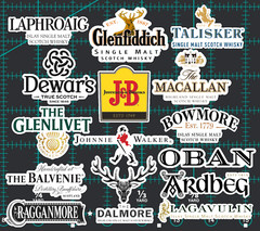 15 Scotch Whiskey Logo Stickers – Clear, Holographic, or White- Bourbon