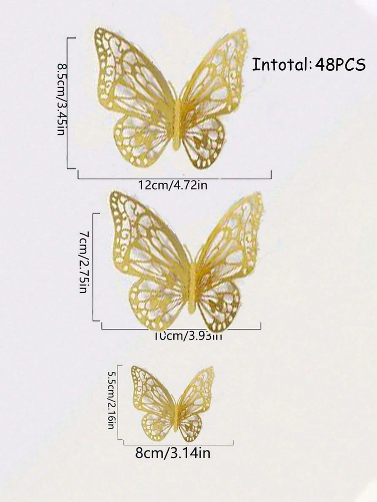 48Pcs Multicolor 3D Hollow Butterfly Wall Stickers For Home Decor