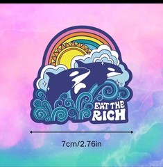 Eat The Rich Dolphin Glitter Vinyl Sticker Capitalism 3x3in Free Shipping