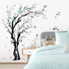 decalmile Large Watercolor Tree Wall Decals Blue Flower Branch Multi Color