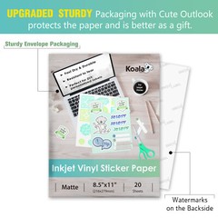Koala Vinyl Sticker Paper Waterproof Matte White 50 Ct 8.5×11 for Inkjet Laser