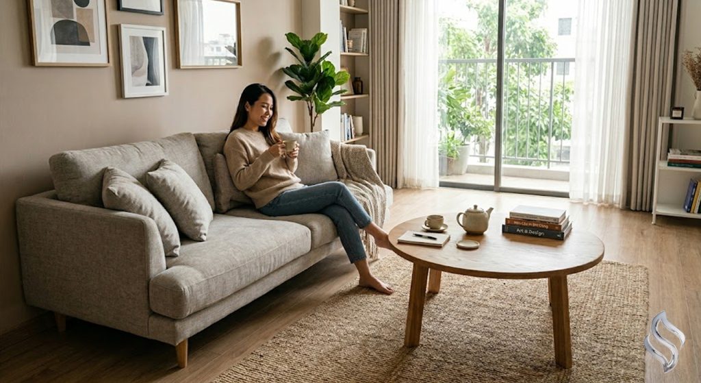 Khoảng cách khi bố trí ghế sofa trong phòng khách - Sapana House